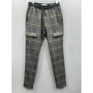 EUC PacSun Scream Fleece Cargo Jogger Pants Men Size XS 24x29 Plaid Slim Elastic